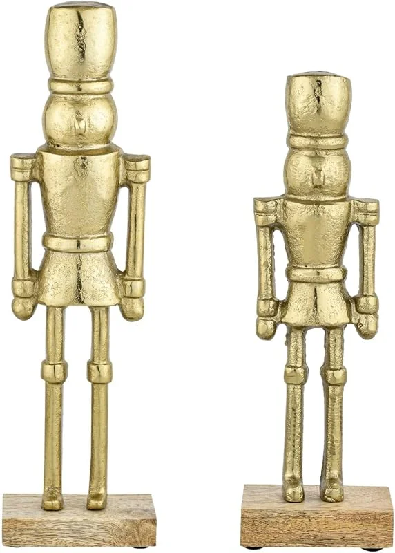 Besuche den Marrakesch Orient & Mediterran Interior-Store 2er-Set Dekofiguren Nussknacker im Boho-Stil aus Aluminium, Gold 32 cm — Weihnachtsdeko