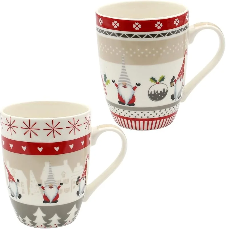 Besuche den Dekohelden24-Store Dekohelden24 Porzellan Weihnachts-Tassen -Wichtel - als 2er Set, L, B, H 8 x 12 x 10 cm, Fassungsvermögen 340 ml. — Advent und Tisch