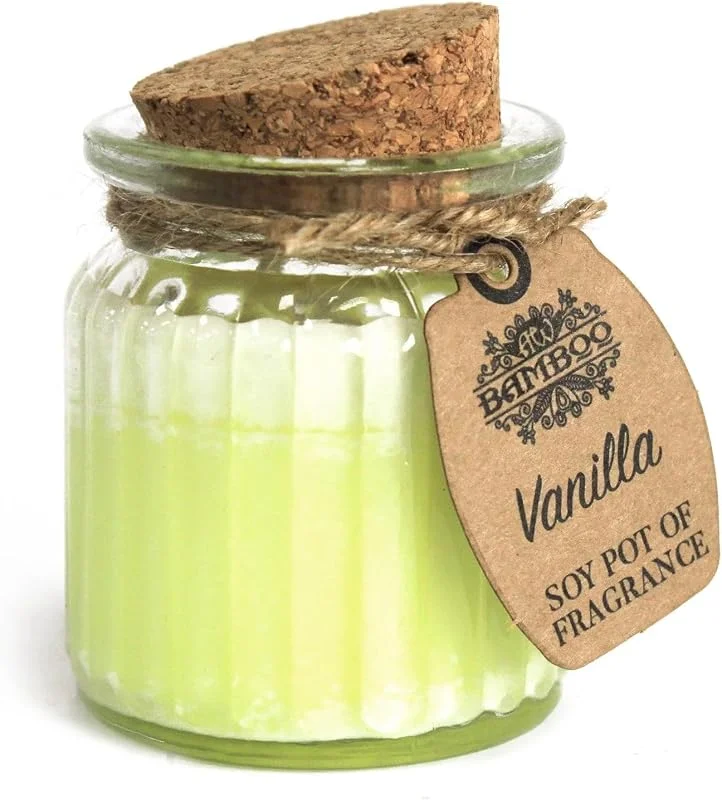 Marke: Bamboo Vanille - 100% Sojawachs Kerze im Glas mit Korkdeckel - Vegan, 100% Natürlich (Vanille) — Kerzenlicht Abendessen
