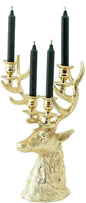Besuche den EDZARD-Store EDZARD Kerzenleuchter Hirsch Richard (H 43 cm), Gold-Optik, für Stabkerzen — Advent und Tisch