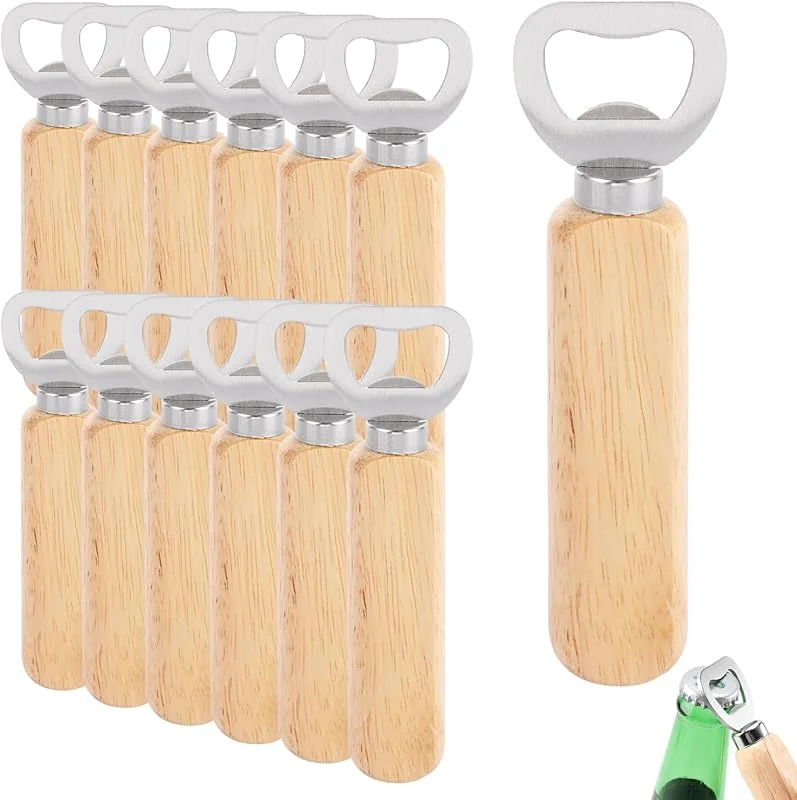 Besuche den ASelected-Store ASelected 12 Stück Flaschenöffner aus Holz mit Eichengriff und Edelstahlkopf für Getränke, Apfelwein und Bar - Gravierbar, DIY-Möglichkeit, Heim-Gadgets, Holzfarbe — Wein und Festtafel