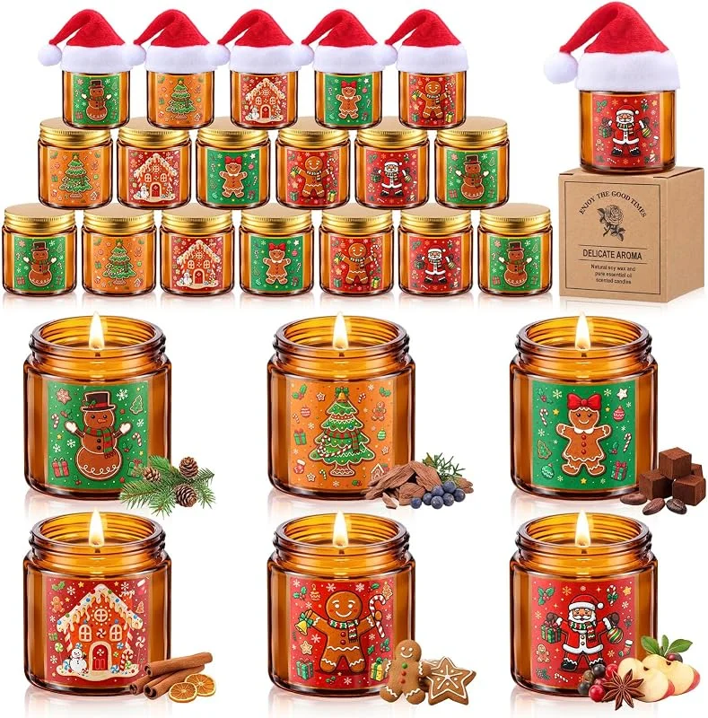 Marke: Conelist Conelist 48 Stück Weihnachts-Duftkerzen im Glas mit Weihnachtsmütze — Kerzenlicht Abendessen