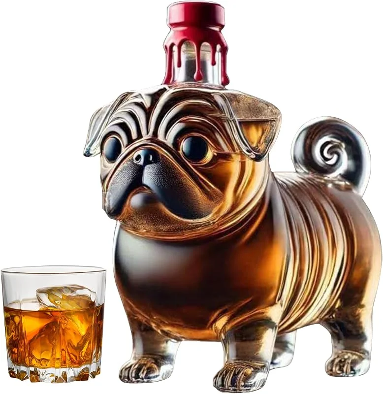 Marke: Genérico Pug Shape Whisky-Glasflaschen, transparenter Weindekanter für Wein, Likör-Spender, für Wodka-Whisky-Biergetränke, für den Heimgebrauch — Wein und Festtafel