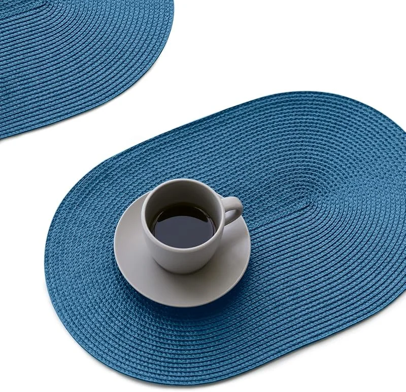 Marke: FunWheat FunWheat Ovale geflochtene Platzsets, Set mit 6 Tischsets für Esstische, waschbar, hitzebeständig, Platzsets für den täglichen Gebrauch, 30, 5 x 45, 7 cm (ovales Blau, 6 Stück) — Advent und Tisch