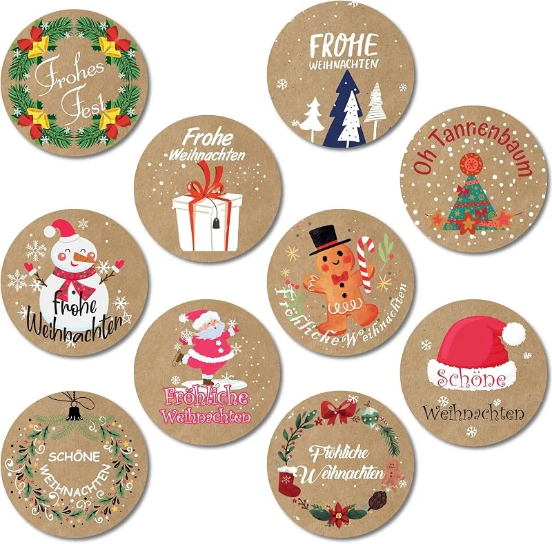 Besuche den colortouch-Store colortouch Aufkleber Weihnachten - 80 St Weihnachtsaufkleber für Geschenke, Weihnachtssticker 37 mm Rund, Fröhliche Weihnachts Etiketten, Selbstklebend Weihnachtsdeko Sticker in Kraftpapier Optik — Geschenkverpackung