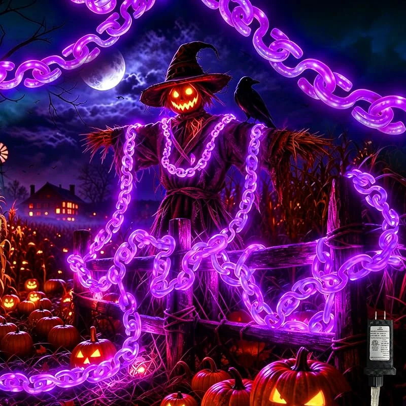 Marke: amadecohome 4.9M Halloween Lichterkette Außen Wasserdicht 236 LED Lila Kunststoff Lichterkette mit 8 Beleuchtungsmodi und Timer, Halloween Dekoration für Skelett Hund, Gruselige, Gruselige Kostüme — Weihnachtsbeleuchtung