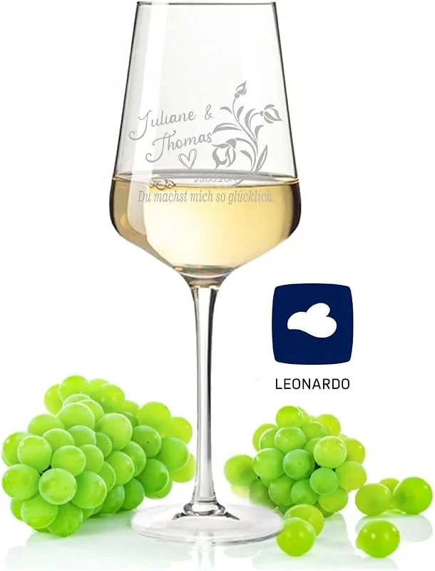 Besuche den GRAVURZEILE-Store GRAVURZEILE Weißweinglas - Du machst mich so glücklich - personalisierte Gravur von Namen & Datum - Geschenk für Sie & Ihn - Liebesbeweis Geschenk für den Valentinstag — Wein und Festtafel