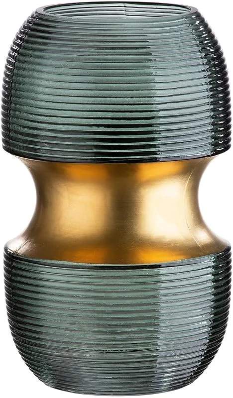 Besuche den GILDE-Store GILDE kleine Deko Vase Glasvase - Moderne Blumenvase mit Rillen Design - Geschenk Geburtstag Tischdeko Weihnachten Hochzeit Goldhochzeit - Farbe: Grün Gold Höhe 18 cm — Advent und Tisch