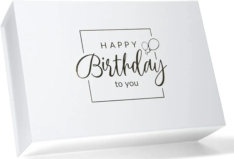 Besuche den ideas in boxes-Store ideas in boxes Premium Geschenkbox Geburtstag, Geschenkkarton, Magnetbox, Magnetfaltbox, Geschenkverpackung für Geburtstag mit Schriftzug, 33x22x10cm, Weiß mit Gold