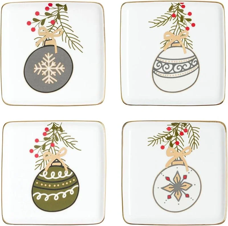 Marke: Santa Barbara Design Studio Santa Barbara Design Studio P6603 4-Piece Christmas Appetizer Plate Set White Kleine Keramikteller, Keramik, Ornamente — Advent und Tisch