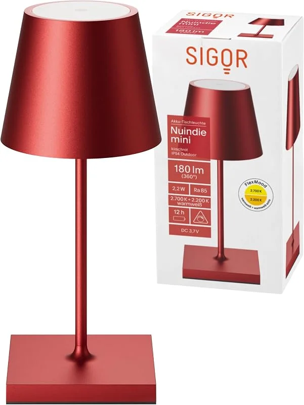 Besuche den SIGOR-Store SIGOR Nuindie 1.0 mini LED Akku-Tischlampe, kirschrot — Kerzenlicht Abendessen