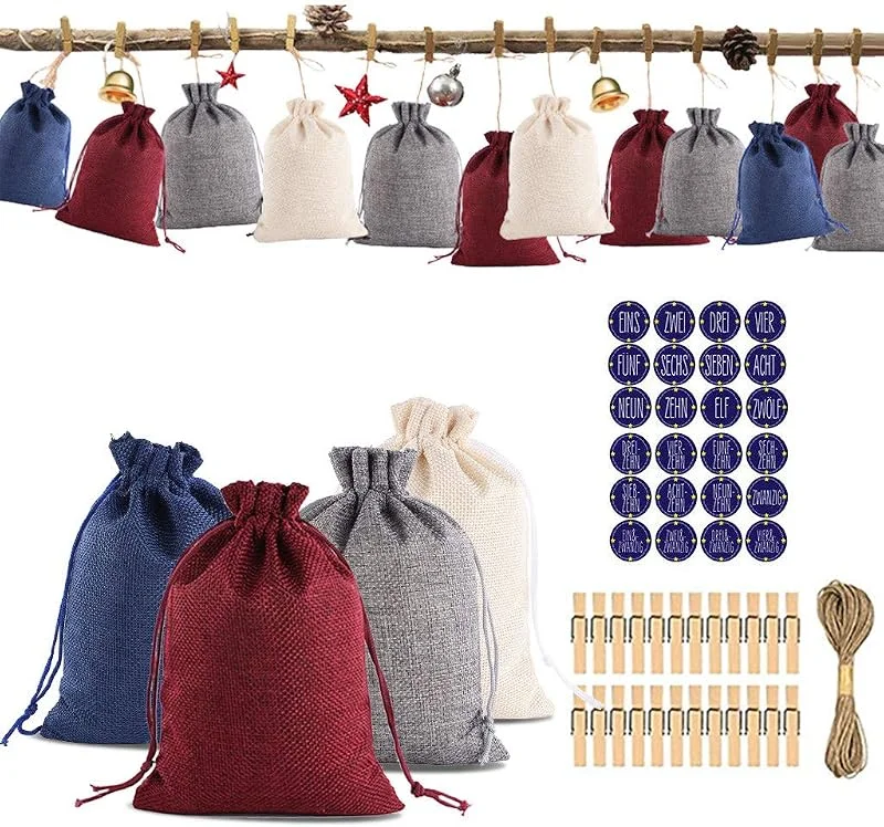 Besuche den Ansenesna-Store Ansenesna Adventskalender Tüten Zum Befüllen Jute Säck Weihnachten Deko Kalender Stoffbeutel Geschenktüten — Advent und Tisch