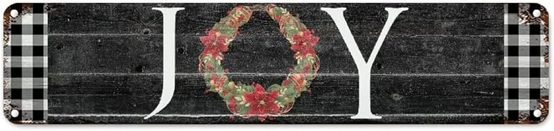 Marke: CowkissSign Vintage Weihnachtskranz Freude Metallschild Wandkunst Schwarz Weiß Büffel Karo Plaid Retro Vintage Kunst Wandschild Winter Jahreszeiten Gruß Metallschild Straßenschild für Wohnzimmer 45, 7 x 10, 2 cm — Weihnachtsdeko