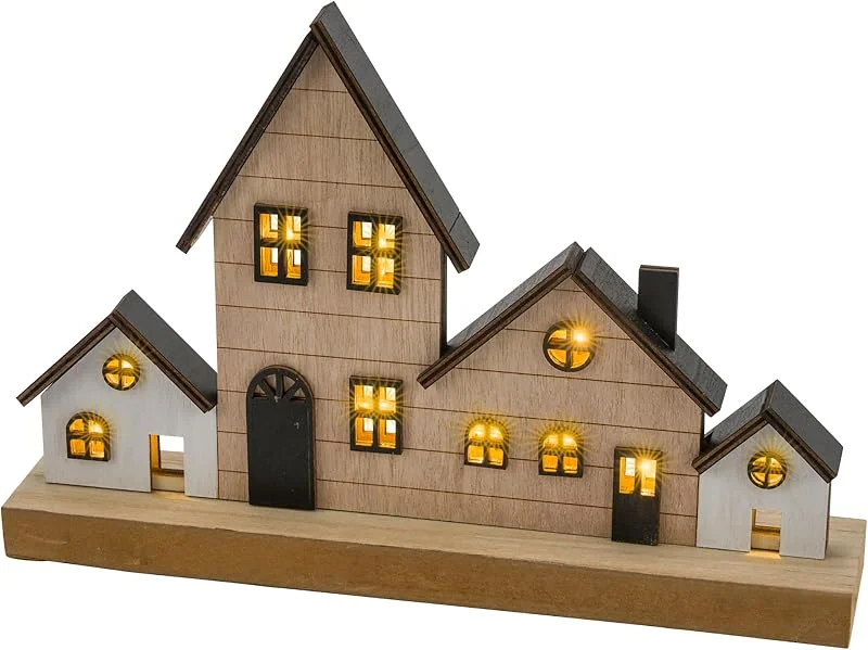 Besuche den Spetebo-Store Spetebo LED Weihnachts Stadt Aufsteller aus Holz - 30 x 20 cm - Deko Häuserzeile warm weiß beleuchtet - Weihnachtsdorf Skyline Silhouette Tisch Fenster Advent Dekoration — Weihnachtsdeko