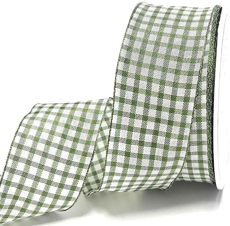 Marke: s.dekoda Schleifenband 20m x 40mm Grün - Weiß Karoband kariert Vichykaro Dekoband mit Draht [3850] — Geschenkverpackung