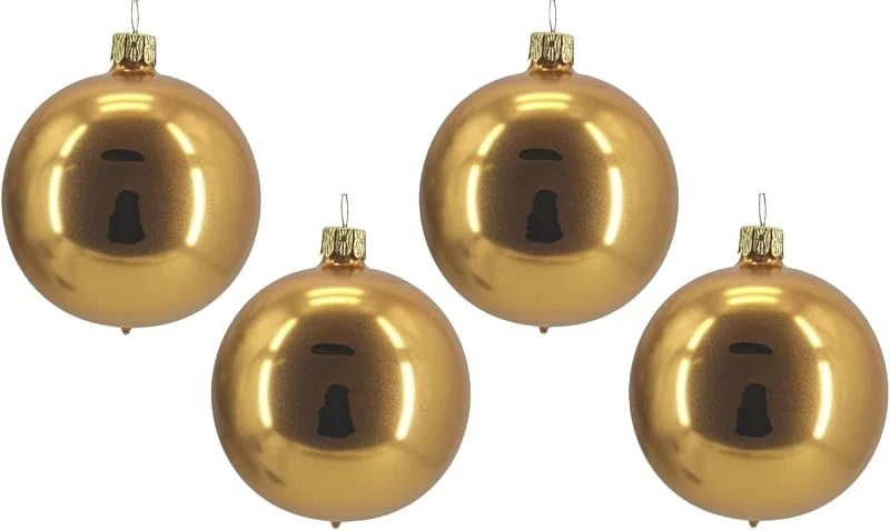 Marke: Oberle 4 mundgeblasene Festliche Christbaumkugeln aus Glas 7 cm Gold Glitzer Weihnachten 12310 — Weihnachtsdeko