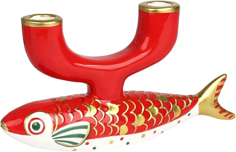 Besuche den Talking Tables-Store Talking Tables Koi-Fisch Kerzenhalter – Rot & Gold Doppelter Stabkerzenhalter für Hochzeiten, Heimdeko, Tischdekoration, einzigartiges Geschenk – 17, 5 cm x 23, 5 cm — Kerzenlicht Abendessen