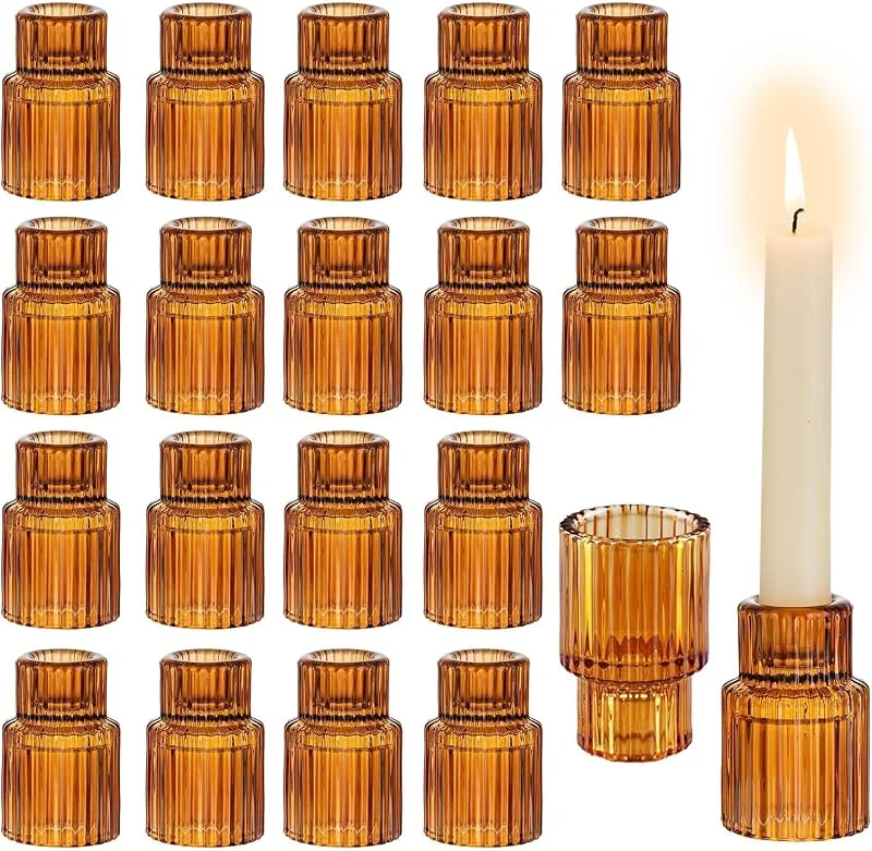 Besuche den Glasseam-Store Glasseam Kerzenhalter aus Glas für Kerzenständer: 20 Stück bernsteinfarbene Kerzenhalter für Stabkerzen, kleine Herbstkerzenhalter, Großpackung für Tisch, Hochzeit, Tafelaufsatz, Weihnachten — Kerzenlicht Abendessen