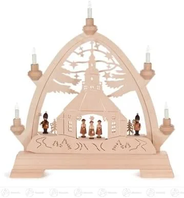 Besuche den Rudolphs Schatzkiste-Store Schwibbogen Gotischer Bogen mit Seiffener Kirche, Kurrende und Laternenkindern, elektrisch beleuchtet Breite x Höhe x Tiefe 40 cmx43 cmx7 cm NEU Erzgebirge Lichterbogen Fensterbild — Weihnachtsdeko