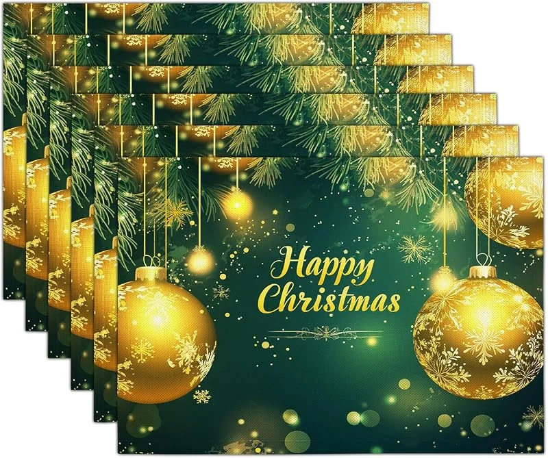 Marke: GDJSMIN 4er Set Weihnachten Platzsets, Weihnachtsthema Platzset, Goldene Ornamente Schneeflockenmuster Tischsets für Winter Urlaub Bankett Platzdeckchen Zuhause Küche Party Deko Weihnachtsdeko, 40 x 35cm — Küche & Haushalt