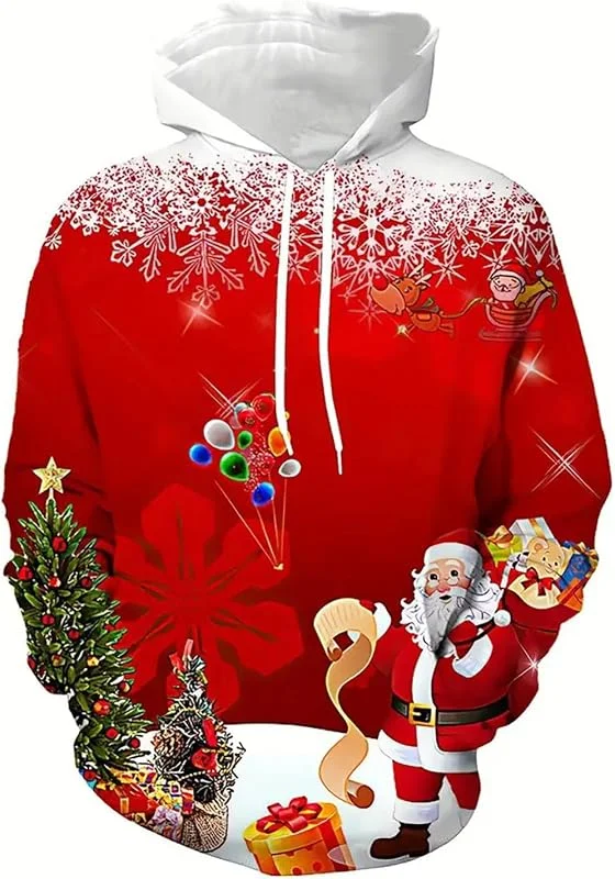 Marke: Generisch Weihnachts Hoodie Herren Damen Lustig Ugly Weihnachtspullover Santa Reindeer 3D Druck Weihnachtspulli Funny Christmas Kapuzenpullover Sweater Weihnachtsmotiv Sweatshirt Weihnachtshoody — Weihnachtsmode