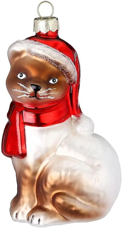Besuche den Inge-glas-Store Inge-glas Christbaumschmuck Glas 10cm Katze mit Mütze und Schal Weihnachtskugeln Hauskatze braun — Weihnachtsdeko