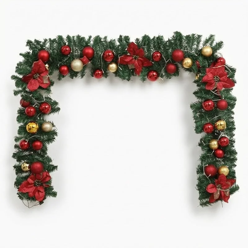 Marke: Woideklu Festlicher Kranz Künstliche Tannengirlande Weihnachtsgirlande Türkranz Dekokranz mit Goldenen Kugeln Und Schleifen aus, 2.7 Meter Mit Licht, Style to 4 — Weihnachtsdeko