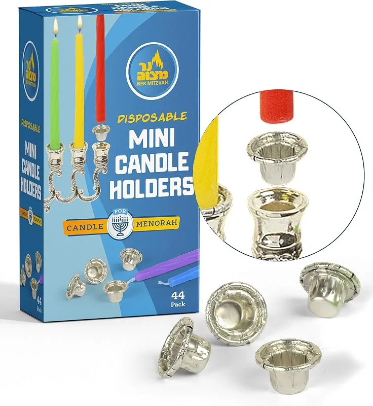 Marke: Ner Mitzvah Ner Mitzvah Hanukkah 44 Stück Mini Kerzenhalter Einweg Kerzenhalter Menorah Kerzenhalter Aluminiumbecher Tropfschutz Mini — Kerzenlicht Abendessen
