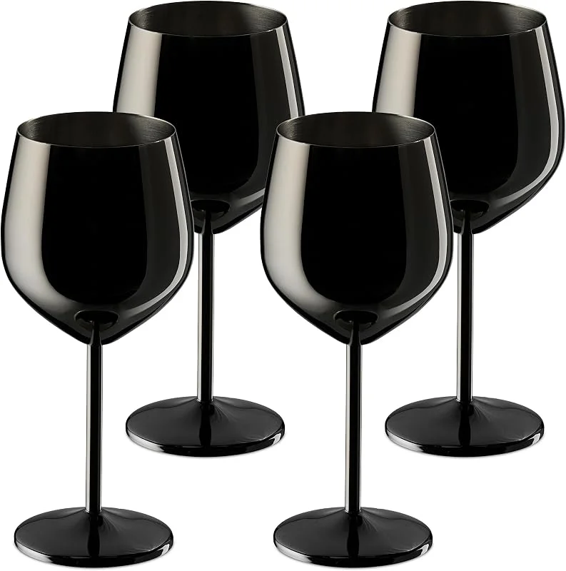 Besuche den Relaxdays-Store Relaxdays Weingläser Edelstahl, 4er Set, bruchsicher, lange Kühlwirkung, 400 ml, Rotweingläser für unterwegs, schwarz — Wein und Festtafel