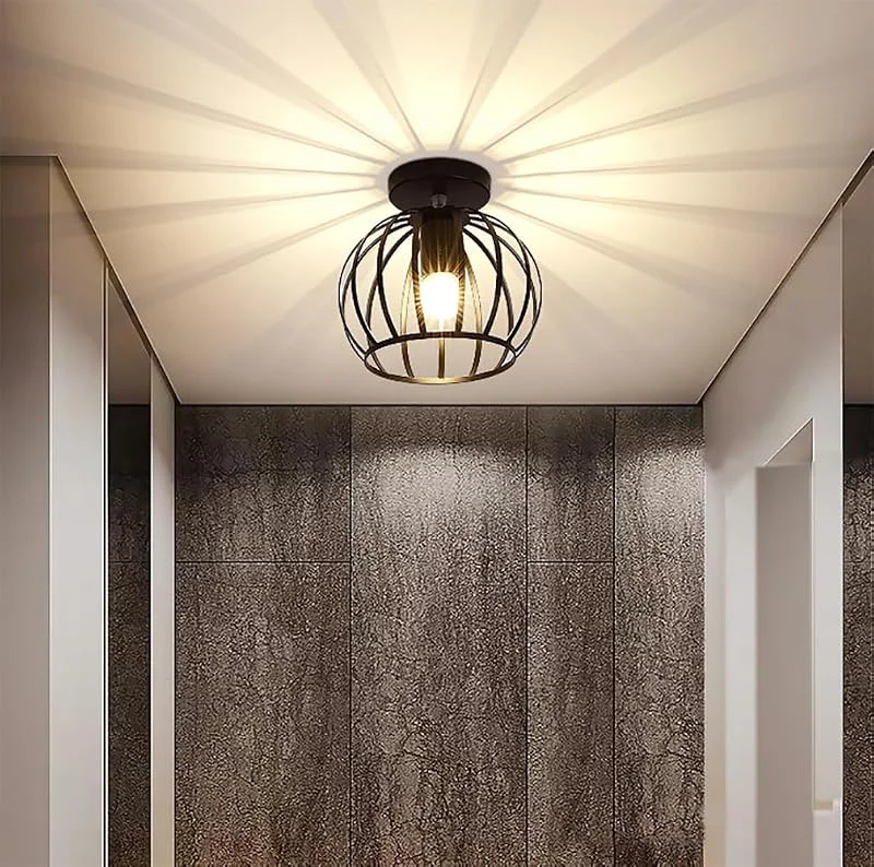 Besuche den Goeco-Store Goeco Deckenleuchte Vintage Deckenlampe E27 in Käfigform, Schwarz — Kerzenlicht Abendessen