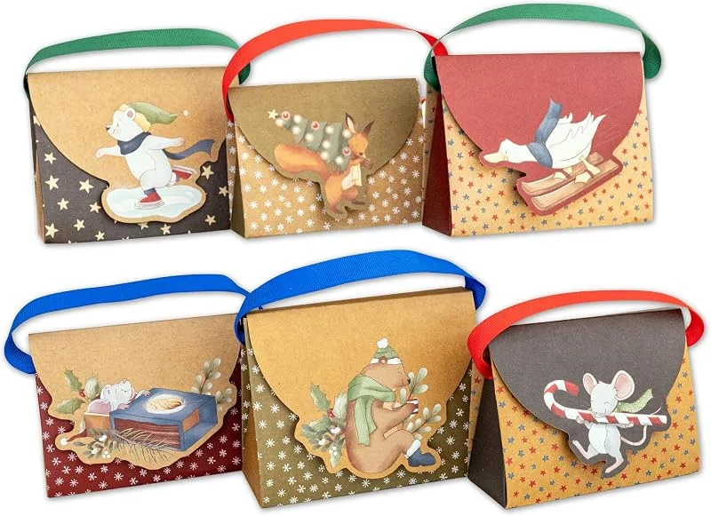 Besuche den Papierdrachen-Store Papierdrachen Geschenkschachteln Handtaschen Wintertiere - 6 x kleine Geschenkboxen in 2 Größen - festliche Geschenkverpackung für Geld u. Kleinigkeiten - Weihnachten u. Nikolaus - wiederverwendbar