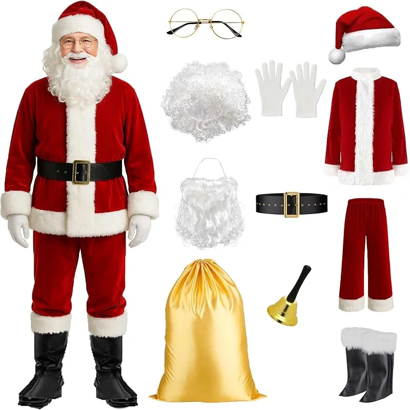 Marke: Yunsuelo Weihnachtsmann Kostüm für Männer Deluxe Erwachsene Santa Anzug Herren Rot 11teilig set für herren Weihnachtsmann Outfit Weihnachten Nikolaus Kostüm Cosplay Party — Weihnachtsmode