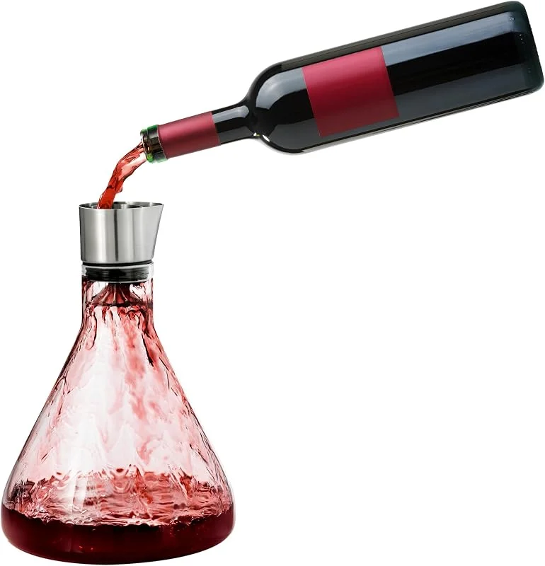 Besuche den blomus-Store blomus -DELTA- Dekantierkaraffe aus Glas, komfortables & tropffreies Eingießen von Wein, intelligenter Weinfilter mit Belüftung, spülmaschinenfest (H, B, T: 25 x 18 x 18 cm, Glas, Edelstahl, 63482) — Wein und Festtafel