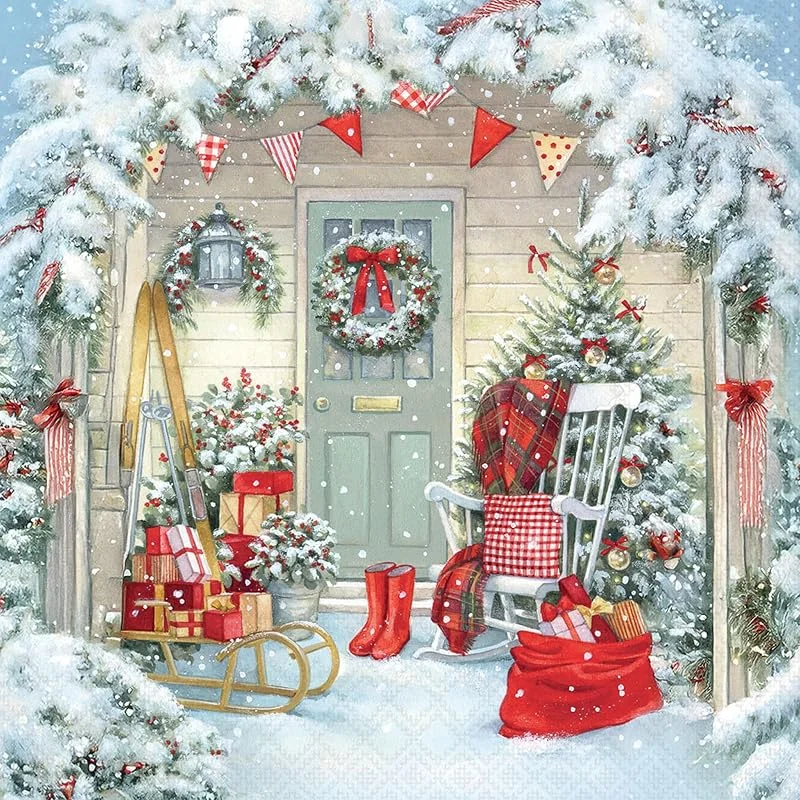 Besuche den Ambiente-Store Ambiente Servietten Papier 33x33cm 3-lag. mit Winterhaus Motiv 20 Stück — Advent und Tisch