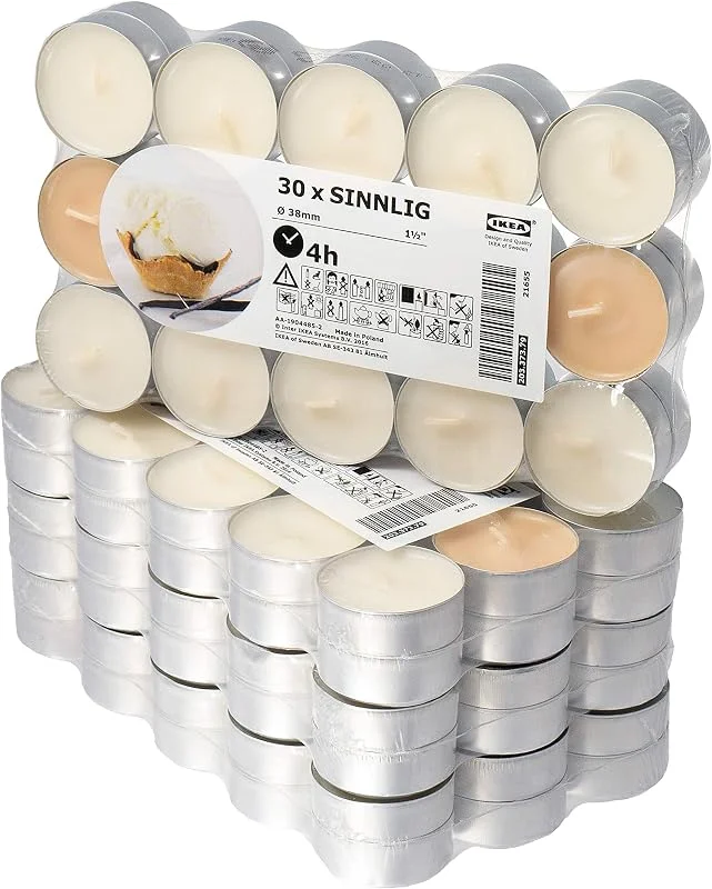 Marke: IKEA IKEA SINNLIG Scented Tealights Vanilla Fragranced 120 Pieces — Kerzenlicht Abendessen