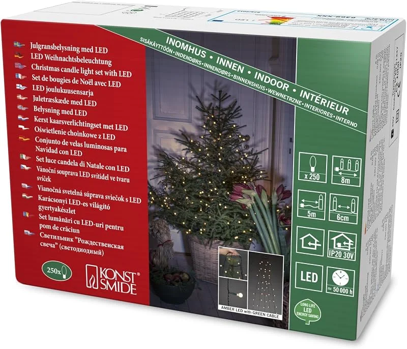 Besuche den Konstsmide-Store Konstsmide LED Baummantel mit Ring Ø 11, mit Globes, 5 Stränge à 50 Dioden, vormontiert, 250 bernsteinfarbene Dioden, 30V Innentrafo, grünes Kabel - 6369-820 — Weihnachtsbeleuchtung