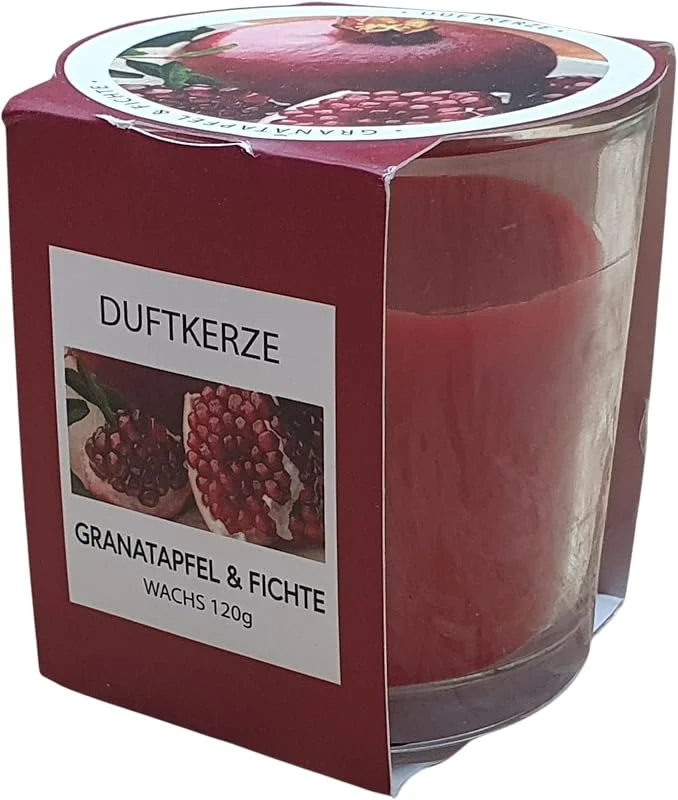 Marke: Oberle Duftkerze Granatapfel & Fichte im Glas, 120 g - 57215 — Kerzenlicht Abendessen