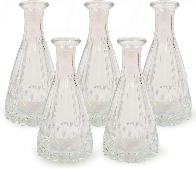 Besuche den Blümelhuber-Store 5X Kleine Vase aus Glas - Modern Boho Deko für Hochzeit und Frühling - Trockenblumen Set (Durchsichtig) — Kerzenlicht Abendessen