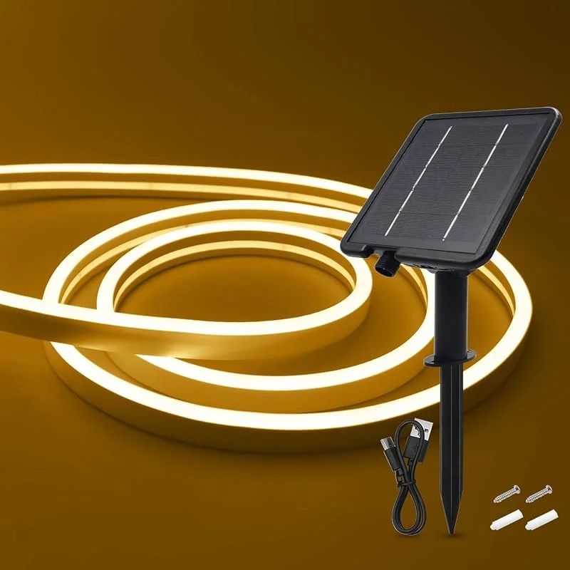 Marke: Wisada 24V Solar Neon Band, Solarbetriebene 8 Modi SMD2835 LED Stripe，Cuttable 5cm, 120LEDs, m Flex Neon LED Streifen für Terrasse, Innenhof(Warmweiß, 10m) — Weihnachtsbeleuchtung