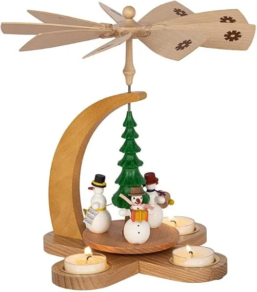 Besuche den Rudolphs Schatzkiste-Store Rudolphs Schatzkiste Teelichtpyramide Schneemänner mit Teelichter bunt Höhe ca. 27cm NEU Tischdekoration Dekoration Weihnachten Wärmespiel Lichter Figur Holz Seiffen Erzgebirge Holz Flügel Kerze — Weihnachtsdeko