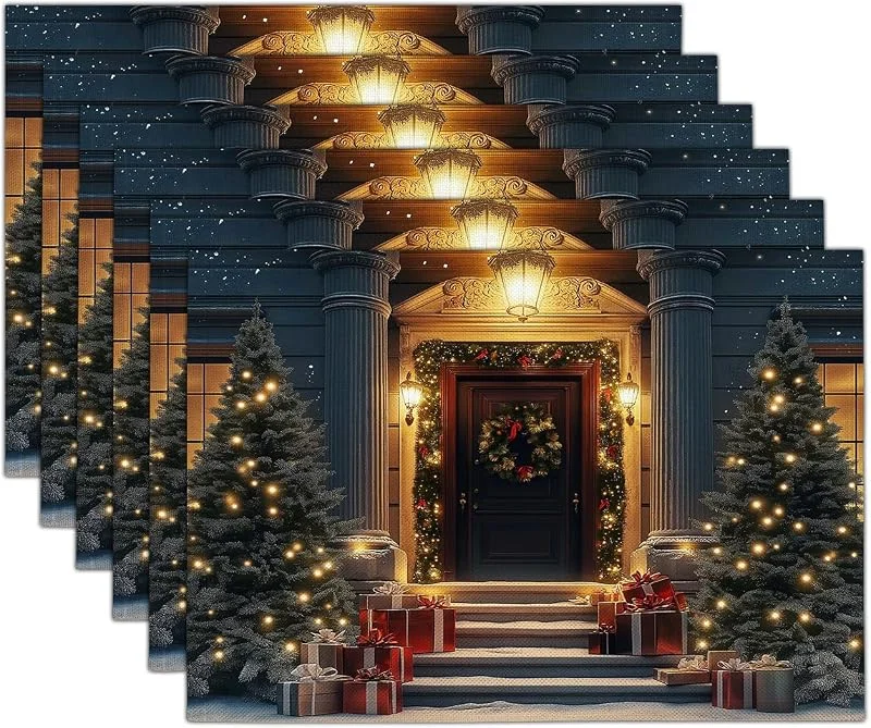 Marke: GDJSMIN 2er Set Weihnachten Platzsets, Weihnachtsstimmung Platzset, Weihnachtsbaum-Geschenkbox-Szene Tischsets für Winter Urlaub Bankett Platzdeckchen Zuhause Küche Party Deko Weihnachtsdeko, 40 x 35cm — Küche & Haushalt