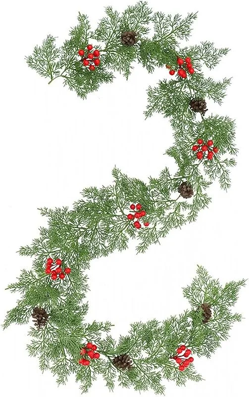 Marke: zwxqe Künstliche Tannengirlande 200 cm mit Zapfen und roten Beeren — Weihnachtsdeko
