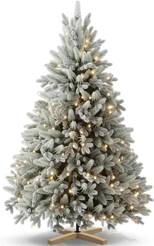 Marke: Kidsgigglz 150cm Künstlicher Weihnachtsbaum mit 200 LED Lichtern, dichter PE+PVC Christbaum, Schneeweiße Schneetanne, Tannenbaum mit Eisenständer, Wiederverwendbar Weihnachtsbäume für lnnen & AuBen — Weihnachtsbeleuchtung