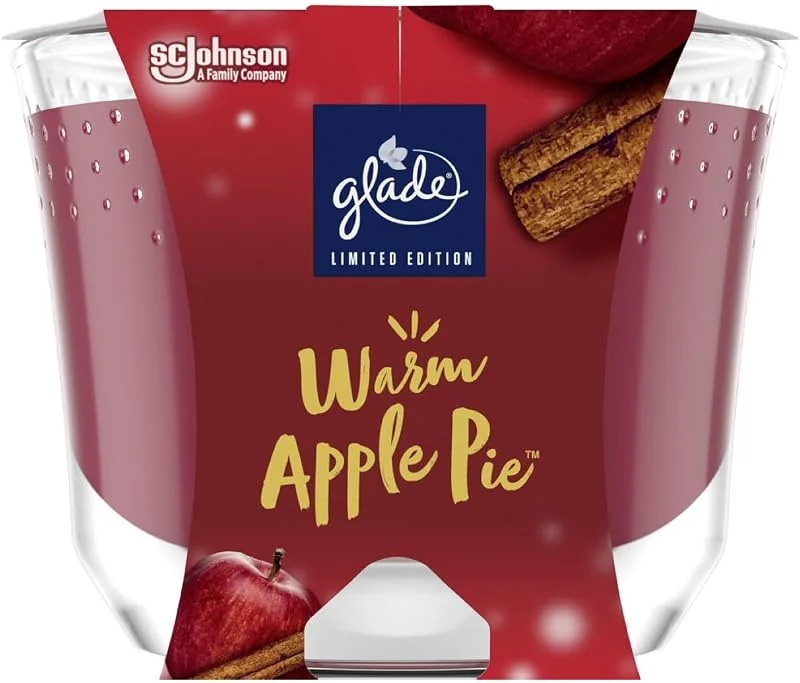Besuche den Glade-Store Glade Langanhaltende Duftkerze im Glas, Warm Apple Pie, bis zu 30 Stunden Brenndauer, 4er Pack (4x204 g) — Kerzenlicht Abendessen