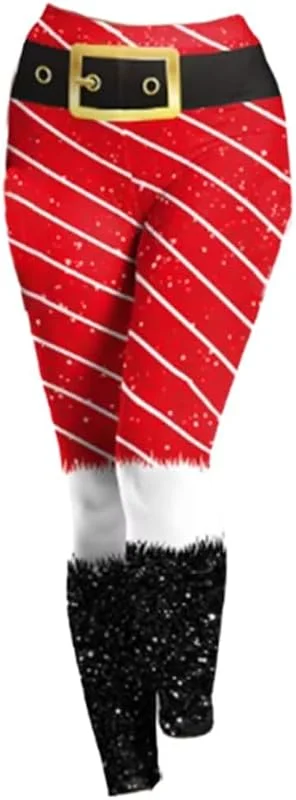 Marke: Bemvp Weihnachtsstrumpfhose, Gestreifte Damenstrumpfhose, Leggings, Elastische Sporthose, Sporthose Bauchkontrolle, Yogahose, Trainingshose — Weihnachtsmode