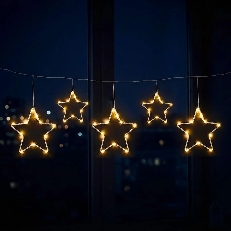 Besuche den Spetebo-Store Spetebo LED Lichtervorhang mit 5 Metall Sternen warm weiß - 120 x 30 cm — Weihnachtsbeleuchtung
