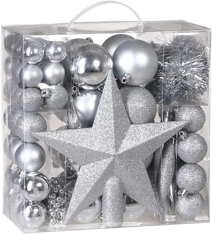 Besuche den Deuba-Store Deuba® Weihnachtskugeln Set 77-teilig Kunststoff Silber — Weihnachtsdeko