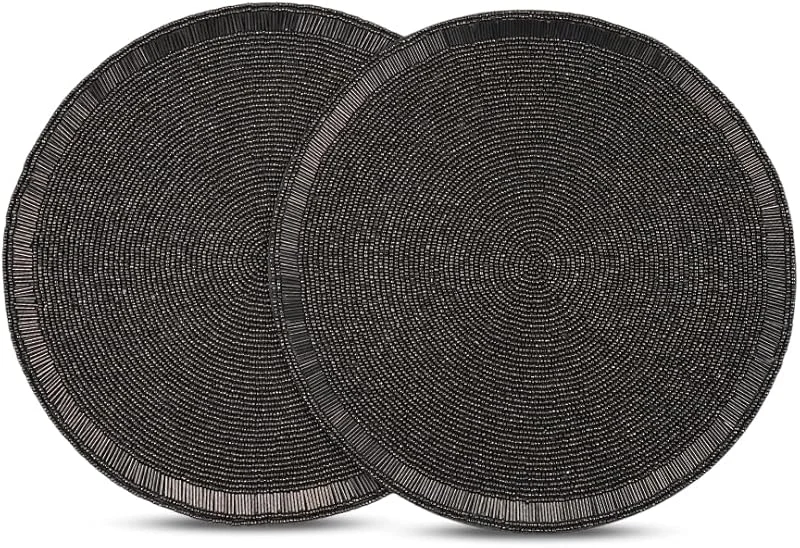 Marke: Homebia Designs Handgefertigtes Tischset mit Perlen, 33 cm, rund, 2 Stück, schönes dekoratives Esstisch-Platzset für Ihren Esstisch, Ostern, Hochzeit, Weihnachten, Urlaub und den täglichen Gebrauch – Rotguss — Küche & Haushalt