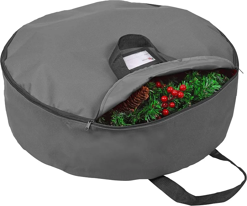 Marke: Primode Robuste Aufbewahrungstasche für Kranz, 91, 4 cm, Girlandenkränze, Behälter mit Griffen, strapazierfähiges 600D Oxford-Polyester, für Weihnachtskränze, Aufbewahrungsbehälter (grau) — Weihnachtsdeko