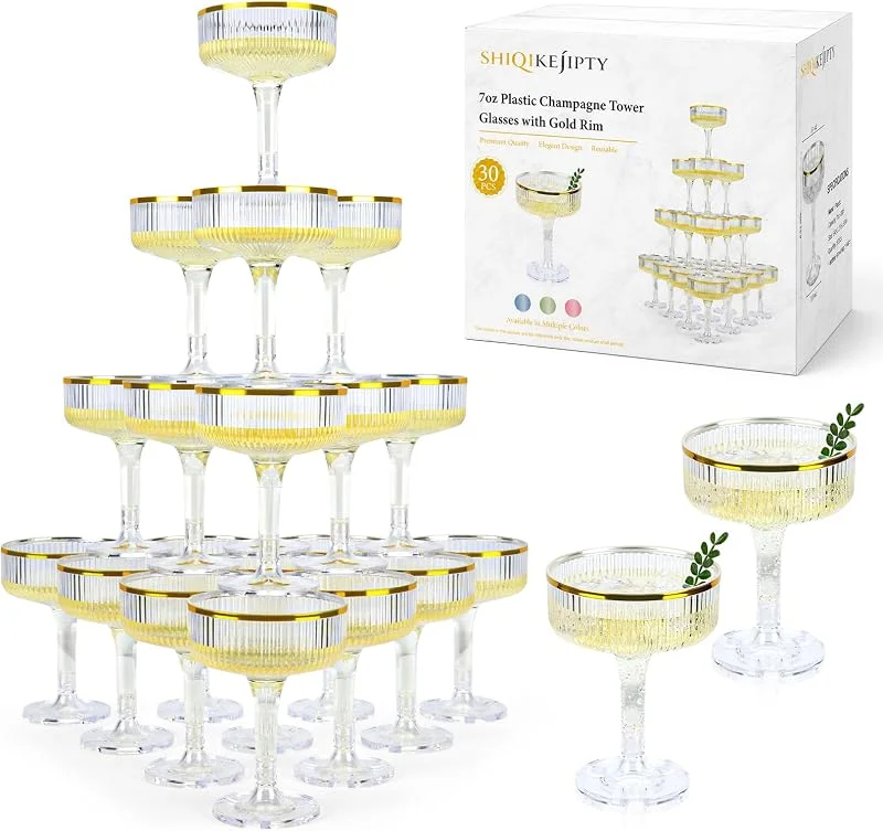 Marke: SHIQIKEJIPTY 30 transparente Champagnergläser aus Kunststoff, 200 ml, Martini-Gläser — Wein und Festtafel